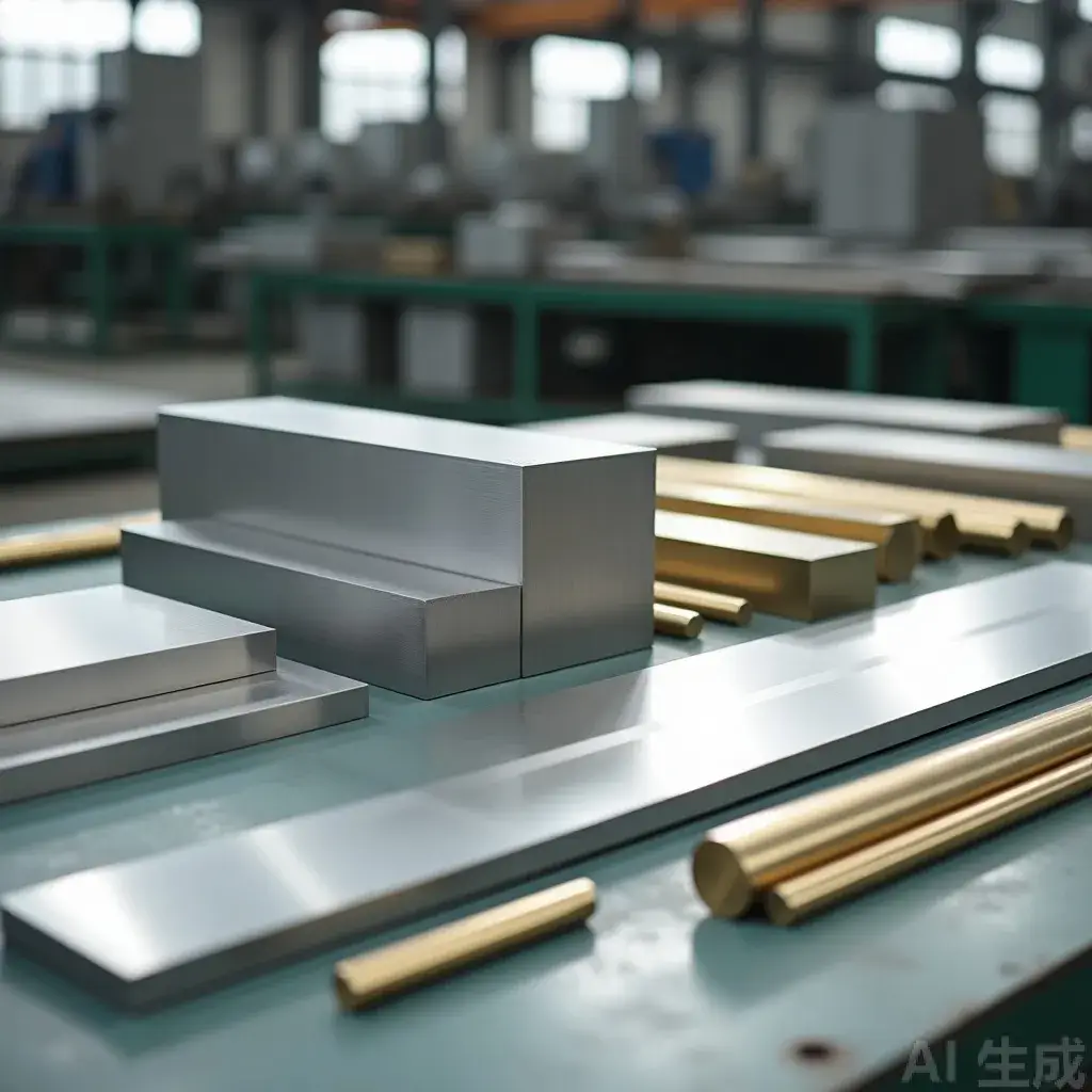 CNC machining materials comparison - aluminum, stainless steel, brass, titanium, and engineering plastics for custom parts manufacturing